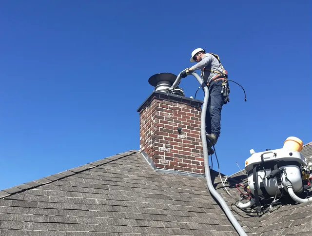 Dedicated Copley Chimney Sweep team member cleaning a chimney in Copley, OH