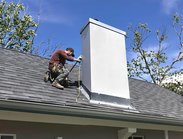 Copley Chimney Sweep team member finishing chimney construction in Copley, OH