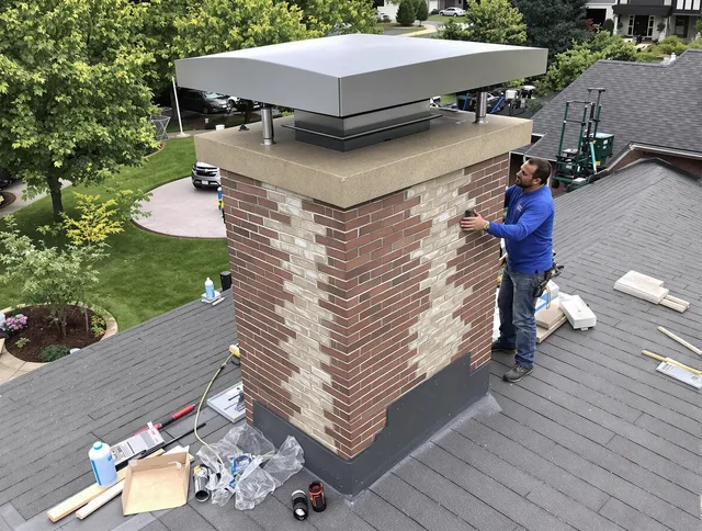 Copley Chimney Sweep team working on a custom chimney remodel in Copley, OH