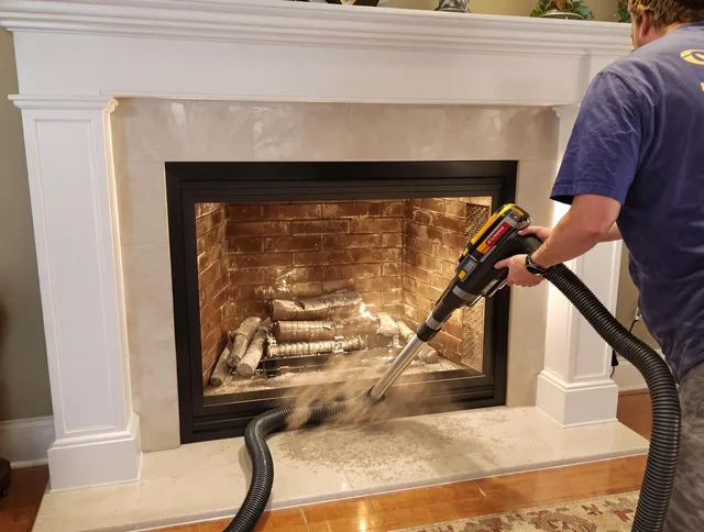 Fireplace cleaning performed by Copley Chimney Sweep in Copley, OH